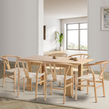 Oikiture 160cm Extendable Dining Table with 6x Hans Wegner Dining Chairs Natural - Rear View