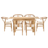 Oikiture 160cm Extendable Dining Table with 6x Hans Wegner Dining Chairs Natural - Extra Image