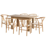 Oikiture 160cm Extendable Dining Table with 6x Hans Wegner Dining Chairs Natural