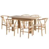 Oikiture 160cm Extendable Dining Table with 6x Hans Wegner Dining Chairs Natural - Side View