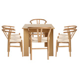 Oikiture 160cm Extendable Dining Table with 6x Hans Wegner Dining Chairs Natural - Low Angle