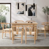 Oikiture 160cm Extendable Dining Table with 6x Hans Wegner Dining Chairs Natural