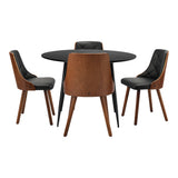 Oikiture 110cm Round Dining Table with 4 Chairs Faux Leather Black