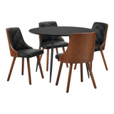 Oikiture 110cm Round Dining Table with 4 Chairs Faux Leather Black - Low Angle