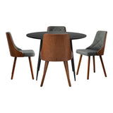 Oikiture 110cm Round Dining Table with 4PCS Chairs Faux Linen Grey - Rear View