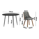 Oikiture 110cm Round Dining Table with 4PCS Chairs Faux Linen Grey - Front View