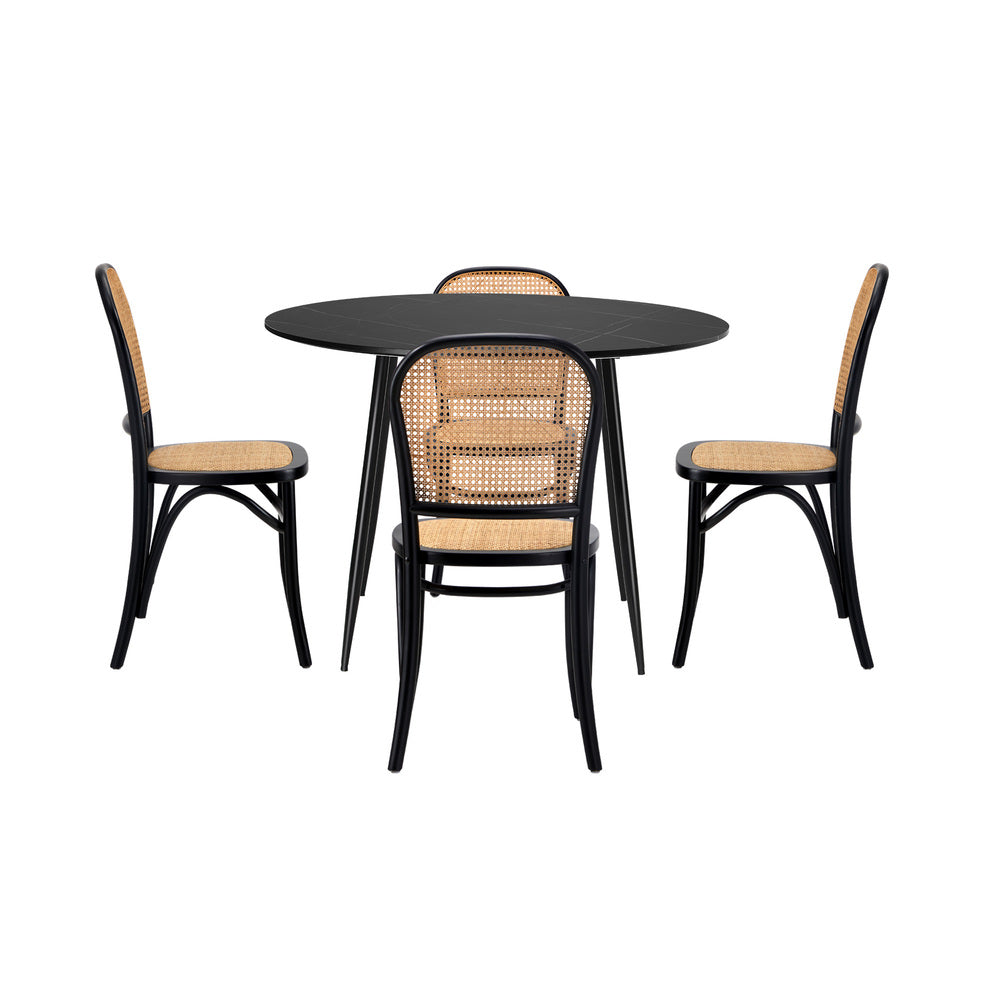 Oikiture 110cm Round Dining Table with 4PCS Dining Chairs Wooden Black
