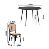 Oikiture 110cm Round Dining Table with 4PCS Dining Chairs Wooden Black - Top-Down View