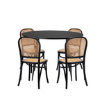 Oikiture 110cm Round Dining Table with 4PCS Dining Chairs Wooden Black