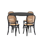 Oikiture 110cm Round Dining Table with 4PCS Dining Chairs Wooden Black - Rear View