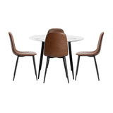 Oikiture Round Dining Table & 4PCS Dining Chairs PU Brown
