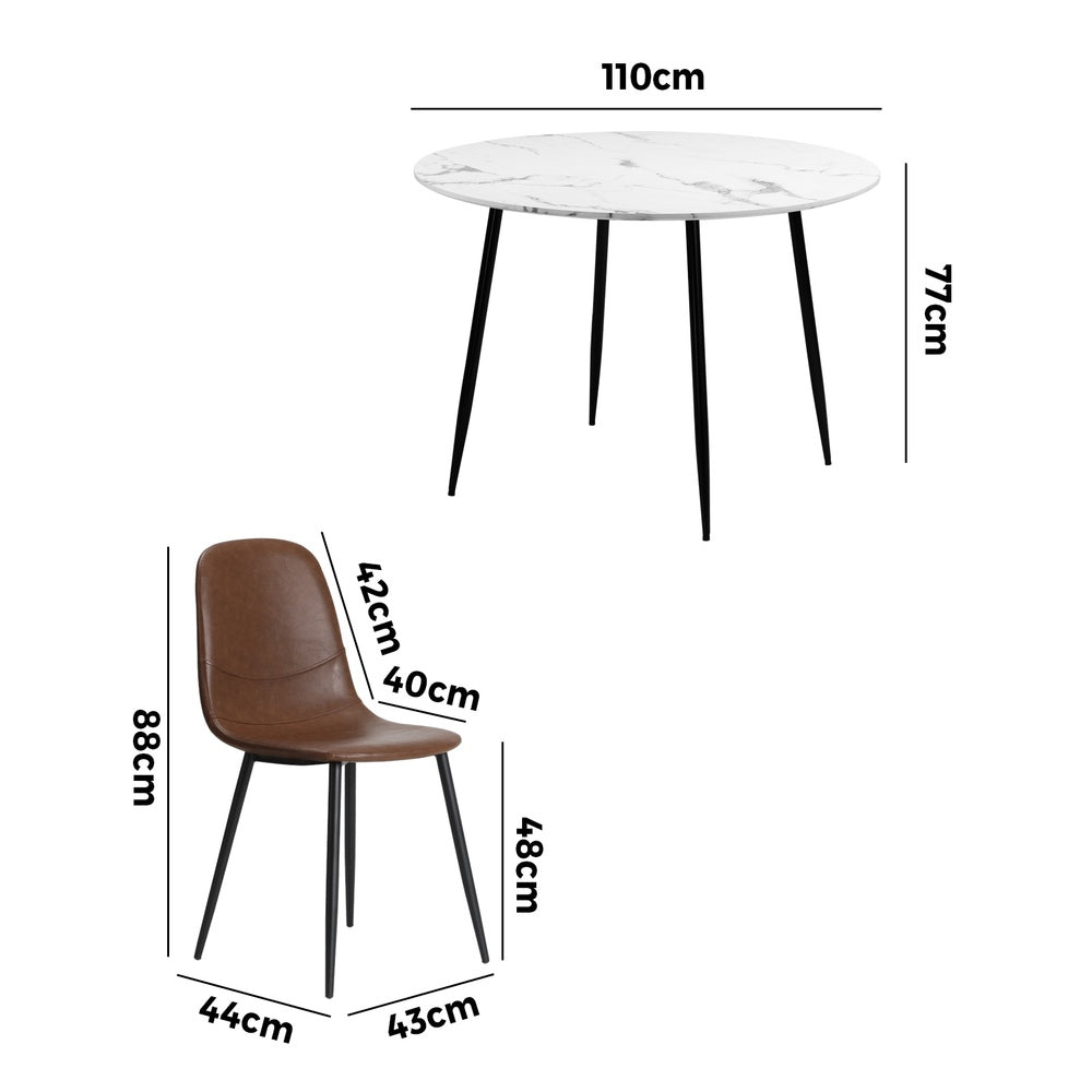 Oikiture Round Dining Table & 4PCS Dining Chairs PU Brown