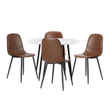 Oikiture Round Dining Table & 4PCS Dining Chairs PU Brown