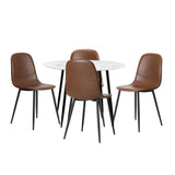 Oikiture Round Dining Table & 4PCS Dining Chairs PU Brown - Side View