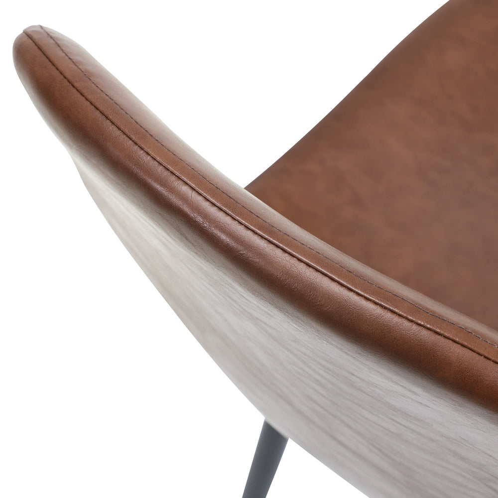 Oikiture Round Dining Table & 4PCS Dining Chairs PU Brown