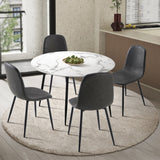 Oikiture Round Dining Table & 4PCS Dining Chairs PU Grey - Close-Up Angle