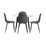 Oikiture Round Dining Table & 4PCS Dining Chairs PU Grey