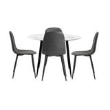 Oikiture Round Dining Table & 4PCS Dining Chairs PU Grey - 45-Degree Angle