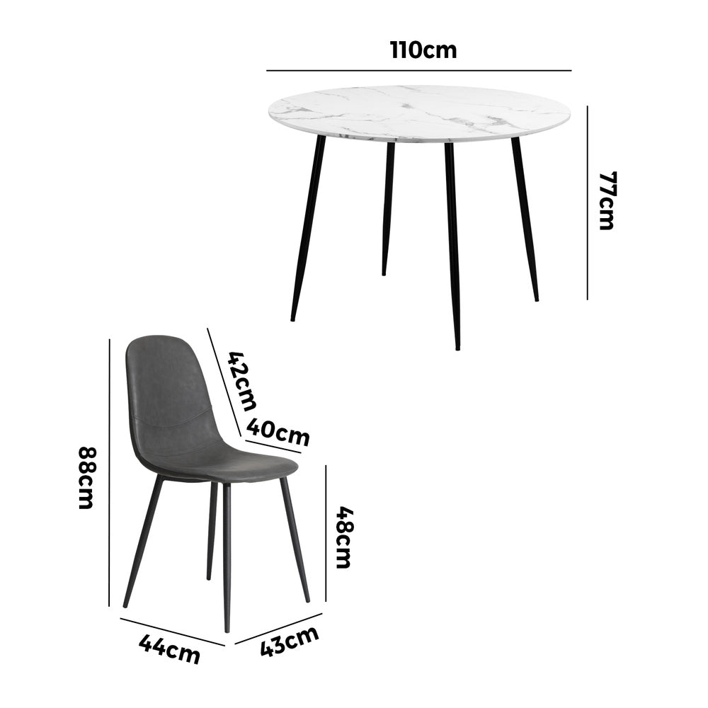 Oikiture Round Dining Table & 4PCS Dining Chairs PU Grey
