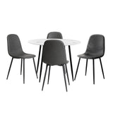 Oikiture Round Dining Table & 4PCS Dining Chairs PU Grey