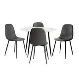 Oikiture Round Dining Table & 4PCS Dining Chairs PU Grey - Front View
