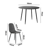 Oikiture 110cm Round Dining Table with 4PCS Dining Chairs PU Grey&Black - Close-Up Angle