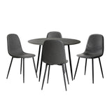 Oikiture 110cm Round Dining Table with 4PCS Dining Chairs PU Grey&Black - Side View