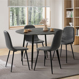 Oikiture 110cm Round Dining Table with 4PCS Dining Chairs PU Grey&Black - Front View