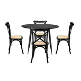 Oikiture 110cm Round Dining Table with 4PCS Dining Chairs Birch Timber Black - Rear View