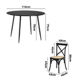 Oikiture 110cm Round Dining Table with 4PCS Dining Chairs Birch Timber Black
