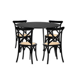 Oikiture 110cm Round Dining Table with 4PCS Dining Chairs Birch Timber Black - 45-Degree Angle