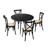 Oikiture 110cm Round Dining Table with 4PCS Dining Chairs Birch Timber Black - Low Angle
