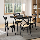 Oikiture 110cm Round Dining Table with 4PCS Dining Chairs Birch Timber Black - Extra Image