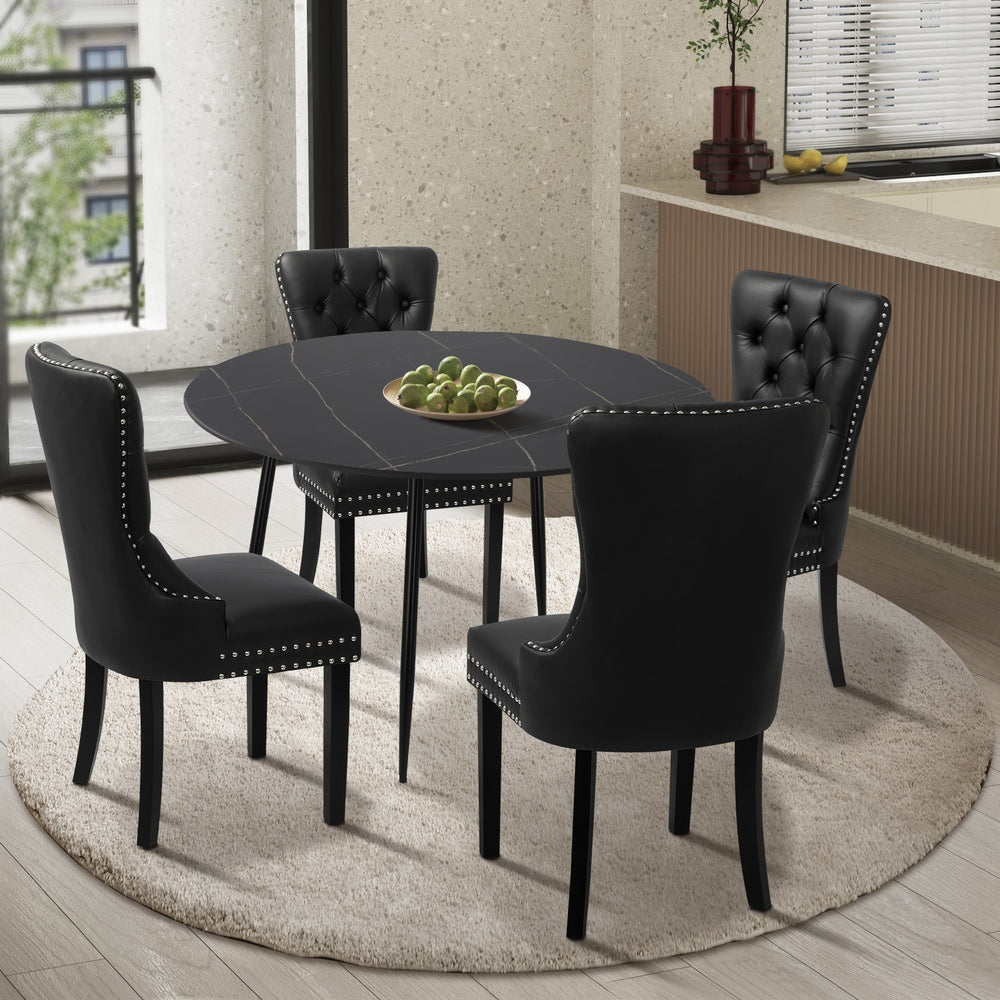 Oikiture 110cm Round Dining Table with 4PCS Chairs Velvet Black