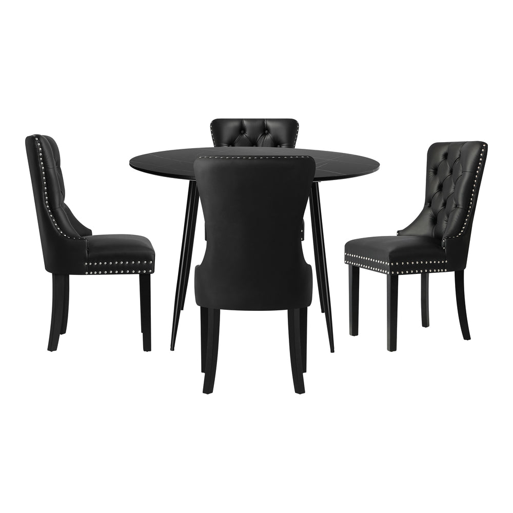Oikiture 110cm Round Dining Table with 4PCS Chairs Velvet Black
