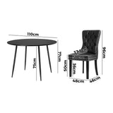 Oikiture 110cm Round Dining Table with 4PCS Chairs Velvet Black - Side View