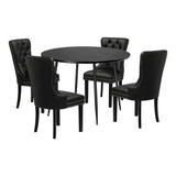 Oikiture 110cm Round Dining Table with 4PCS Chairs Velvet Black - Front View