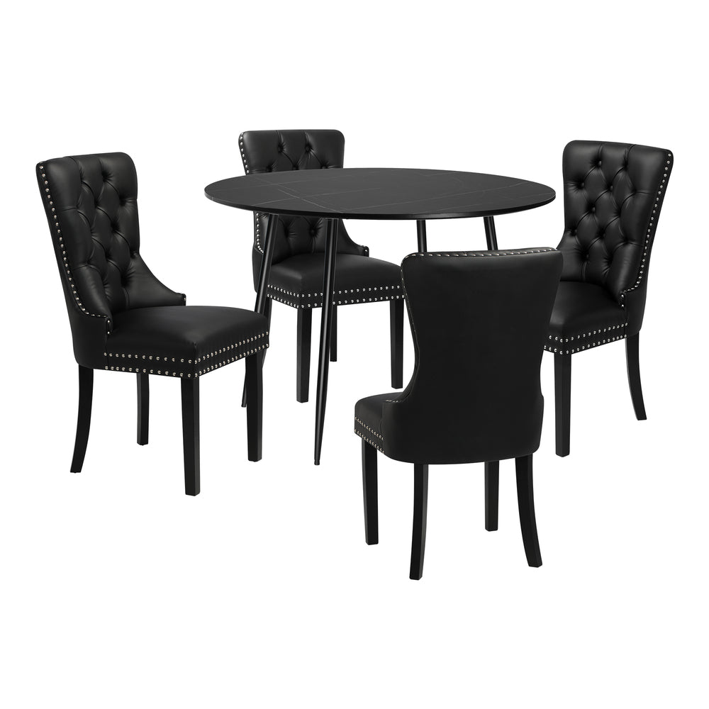 Oikiture 110cm Round Dining Table with 4PCS Chairs Velvet Black