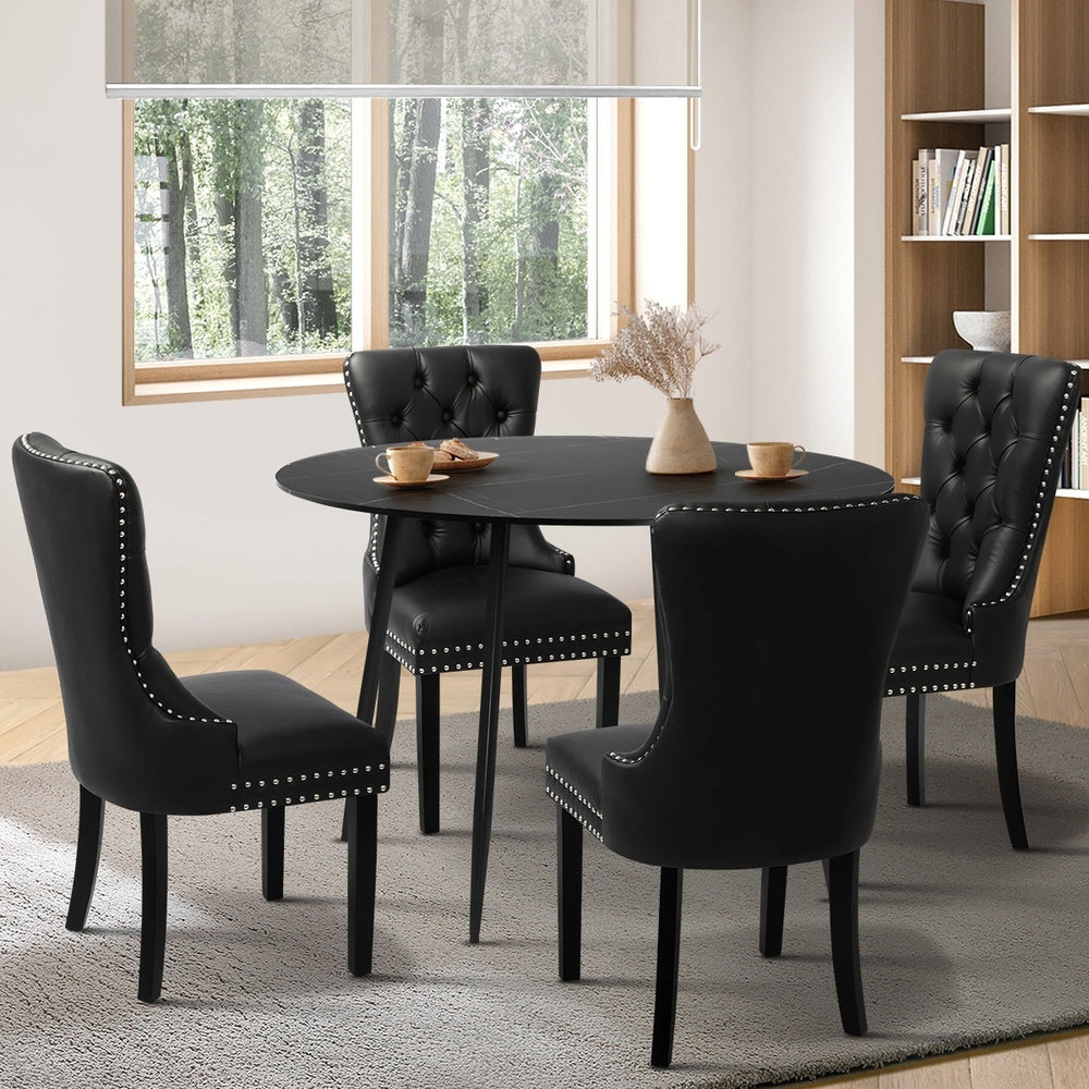 Oikiture 110cm Round Dining Table with 4PCS Chairs Velvet Black