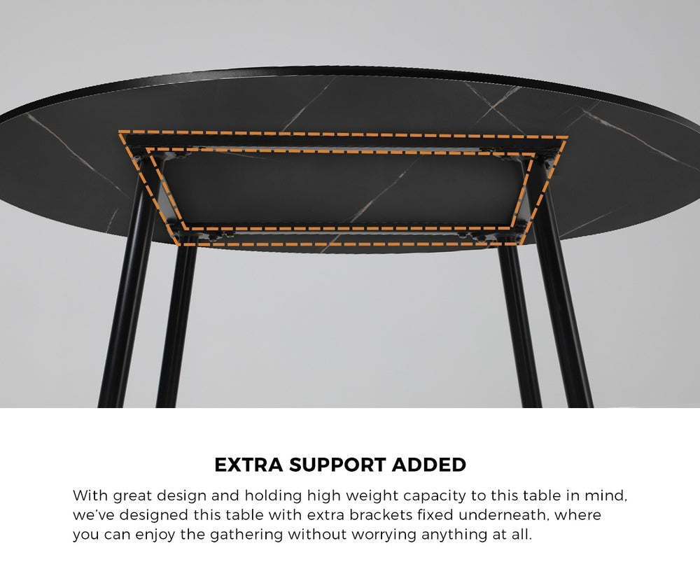 Oikiture 110cm Round Dining Table with 4PCS Chairs Velvet Black