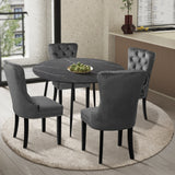 Oikiture 110cm Round Dining Table with 4 Dining Chairs Velvet Grey - Low Angle