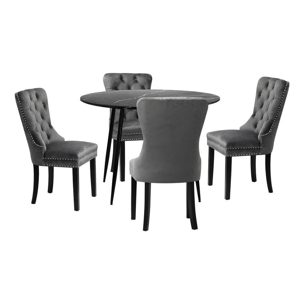 Oikiture 110cm Round Dining Table with 4 Dining Chairs Velvet Grey
