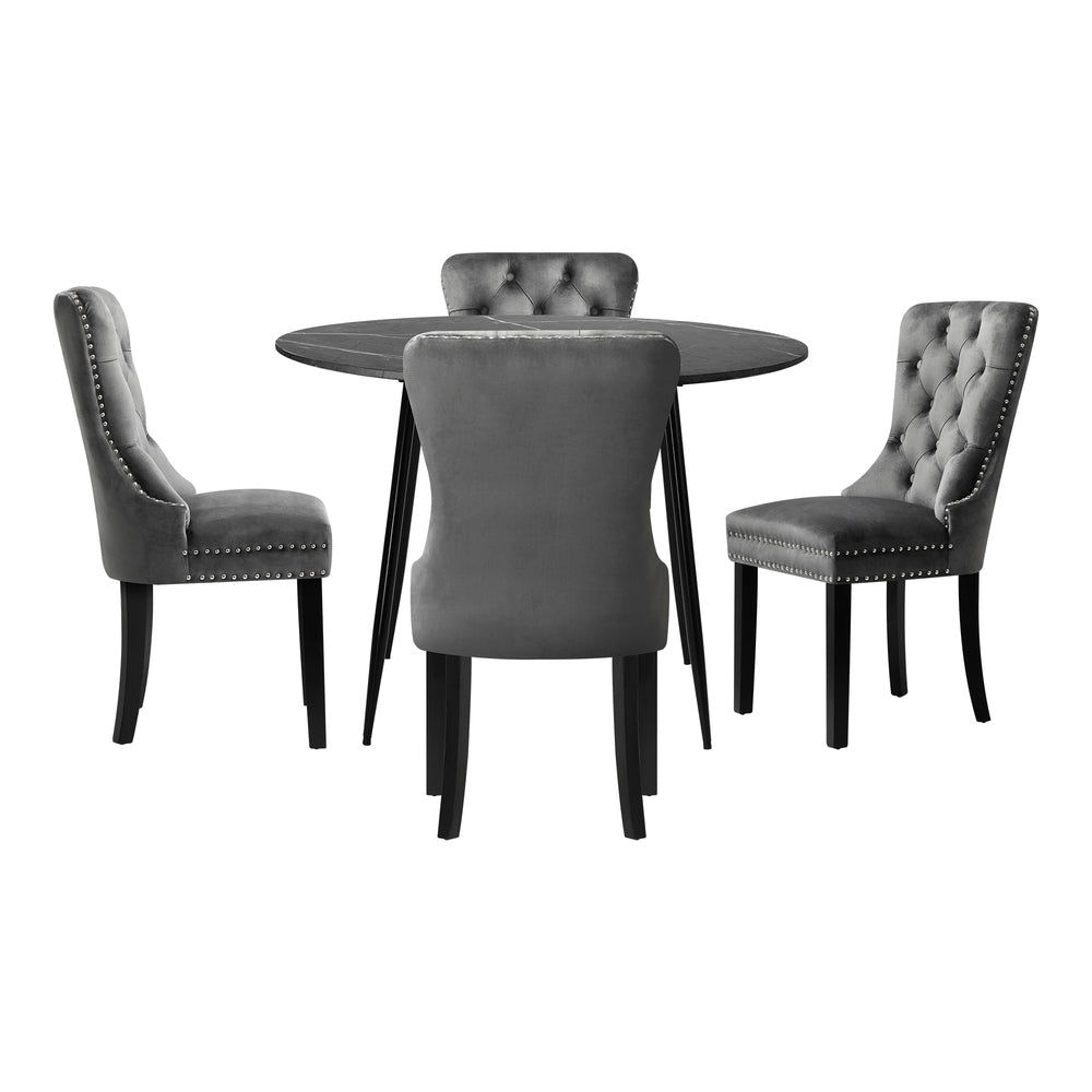 Oikiture 110cm Round Dining Table with 4 Dining Chairs Velvet Grey