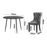 Oikiture 110cm Round Dining Table with 4 Dining Chairs Velvet Grey - Close-Up Angle