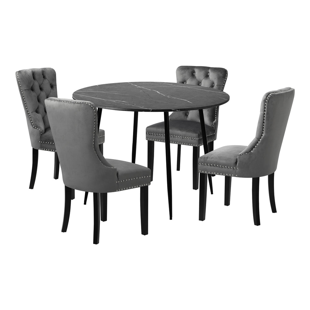 Oikiture 110cm Round Dining Table with 4 Dining Chairs Velvet Grey