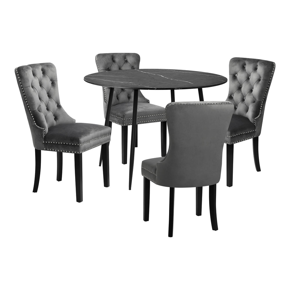 Oikiture 110cm Round Dining Table with 4 Dining Chairs Velvet Grey