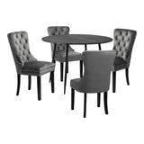 Oikiture 110cm Round Dining Table with 4 Dining Chairs Velvet Grey - Side View