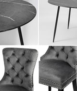 Oikiture 110cm Round Dining Table with 4 Dining Chairs Velvet Grey - Rear View