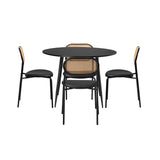 Oikiture 110cm Round Dining Table with 4PCS Dining Chairs PU Leather Black - Front View
