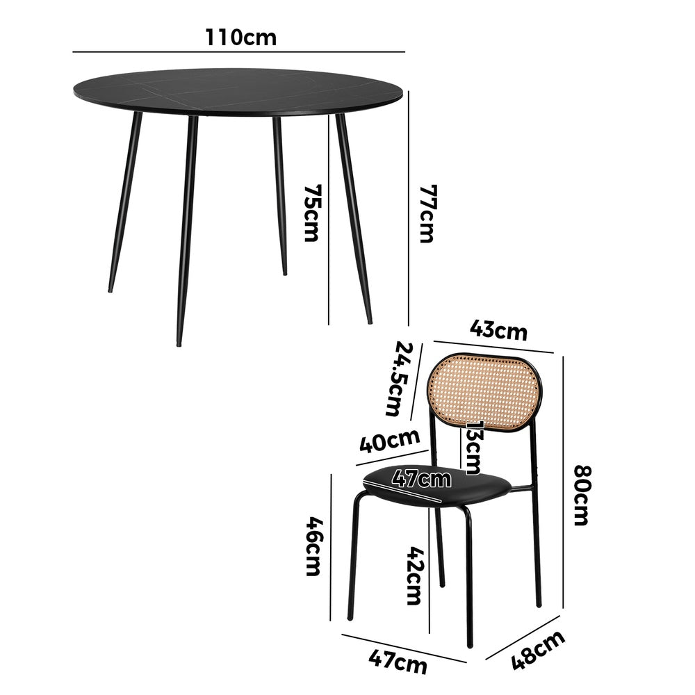 Oikiture 110cm Round Dining Table with 4PCS Dining Chairs PU Leather Black